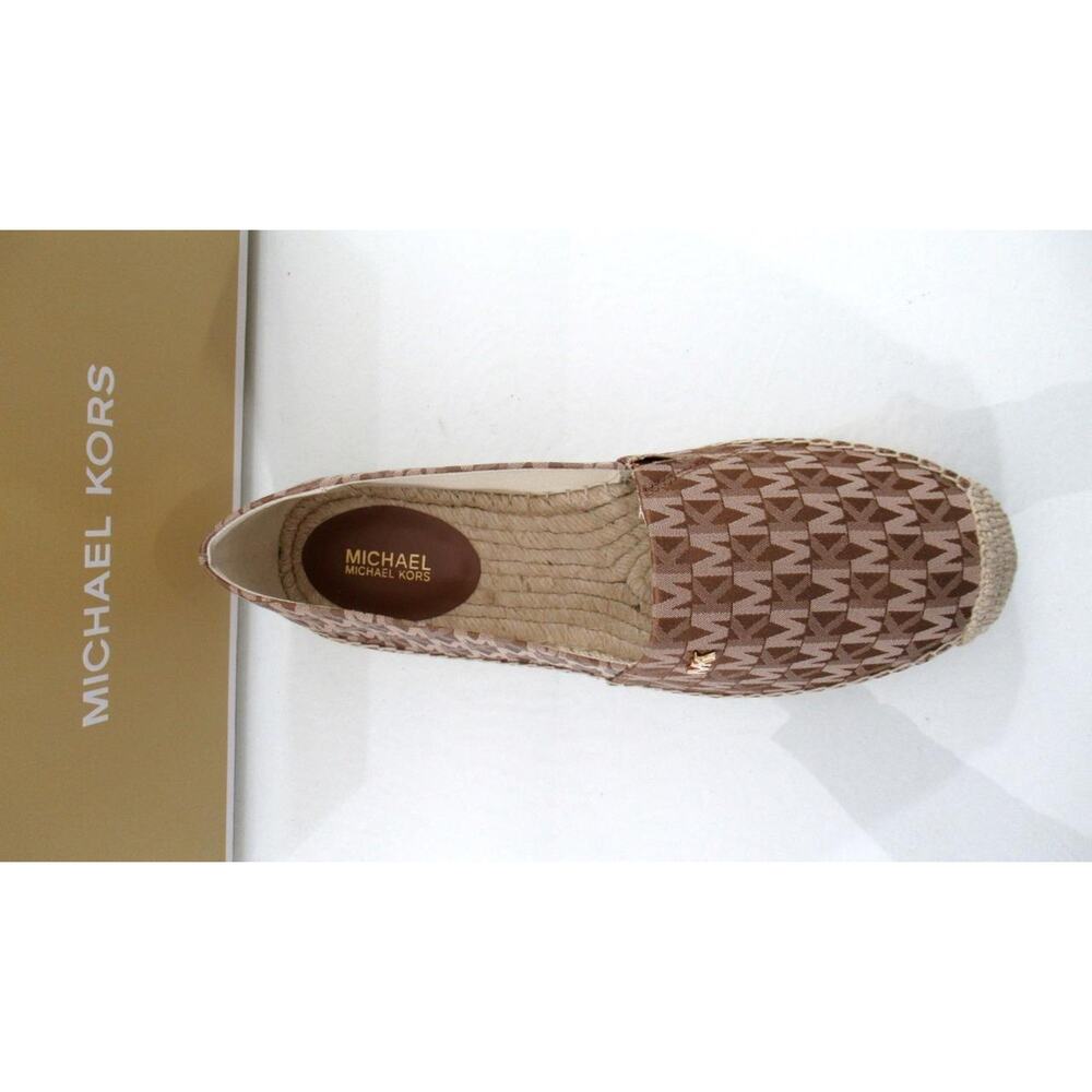 Michael Kors Kendrick Slip On Espadrille Flat Shoes MK Logo Luggage Size 9 - Picture 7 of 8